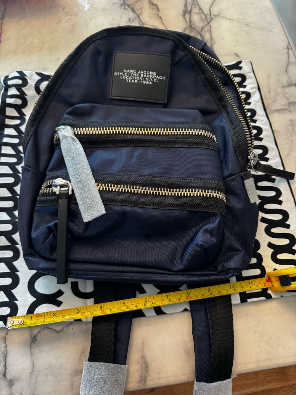 Marc Jacobs Navy Mini Backpack with Silver Zippers